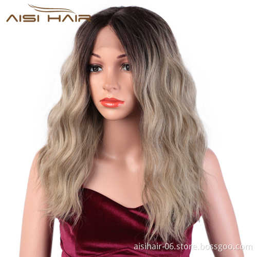 Aisi Hair Cheap Synthetic Ombre Blonde Dark Root Wig Long Wavy Lace Frontal Wig Body Wave Party Lace Front Hair Wigs For Women